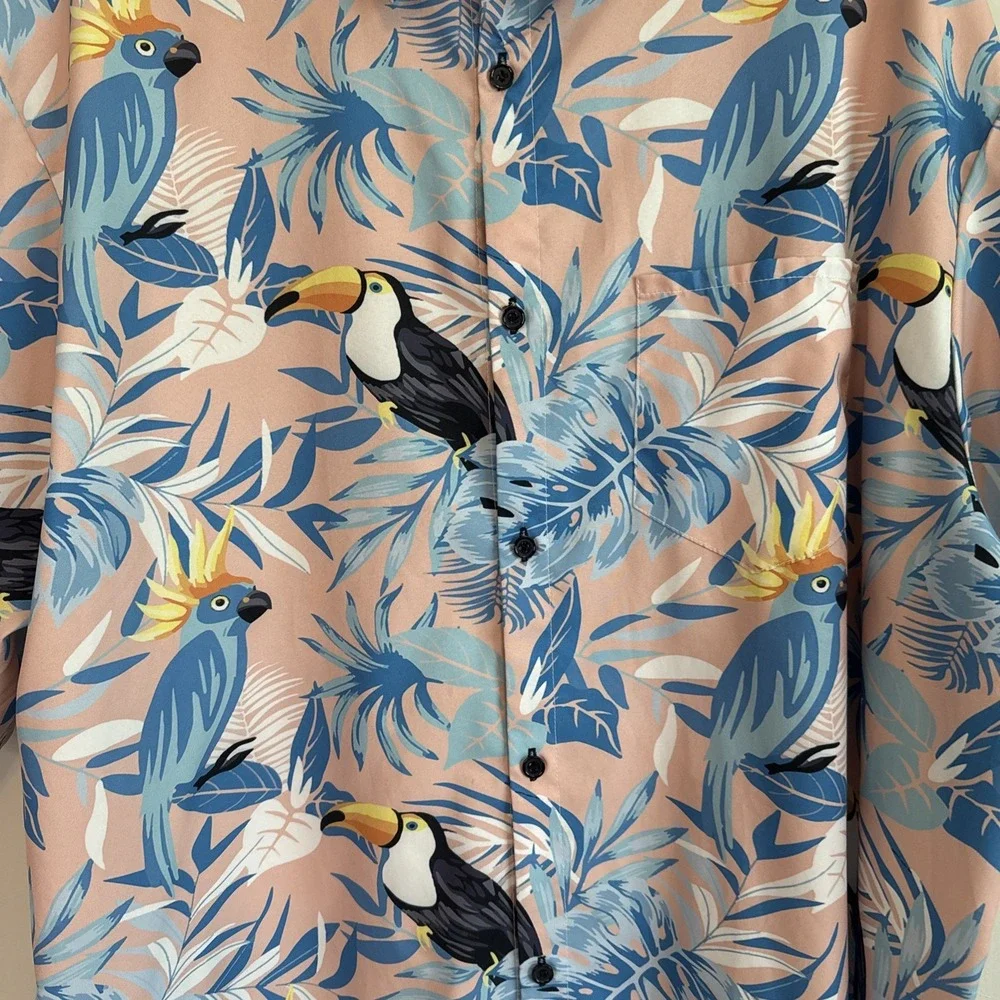 Doopccor Short Sleeve Button Tropical Shirt 2XL Coastalwear Resortwear Preppy